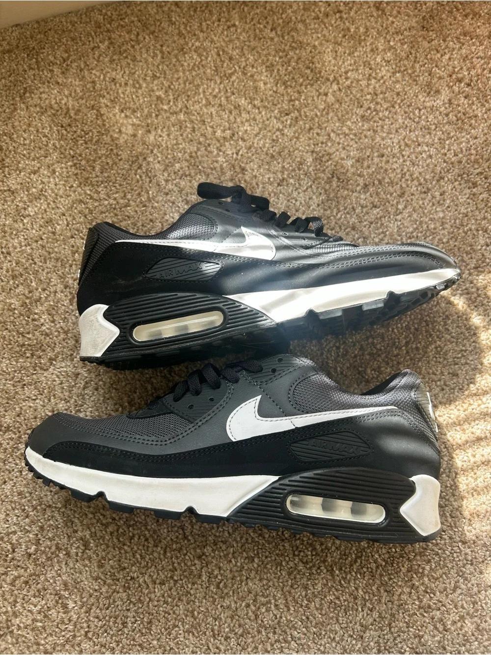 Nike Men's Black and Gray Air Max Sneakers with White Swoosh
